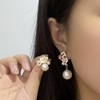 Blossoming Number Five Earrings - Asymmetric Pearl Camellia Design with Symbolic Elegance - 4 of 4