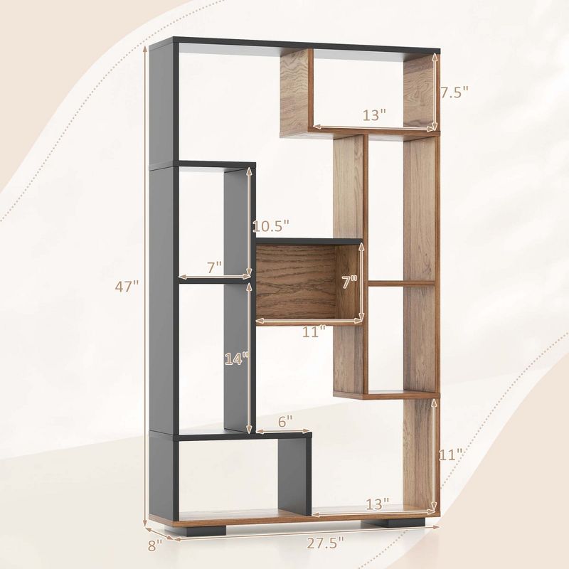 Costway 47" Tall Bookshelf Modern Geometric Bookcase with Open Shelves Anti-tipping Kits White/Black&Natural, 3 of 11