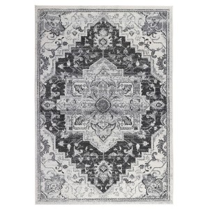 6' Gray And Dark Gray Medallion Runner Rug - 1 of 4