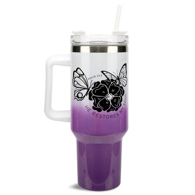 Elanze Designs He Restores My Soul Butterfly Faith 40 oz. Stainless Steel, Large Water Bottle Coffee Mug, Spill & Leak Resistant, Thermal Travel