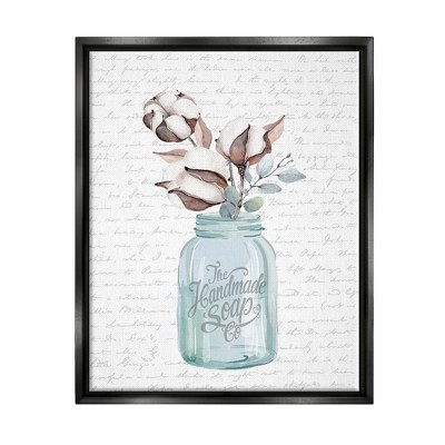 Stupell Industries Handmade Soap Jar Cotton Flower Bathroom Word Design