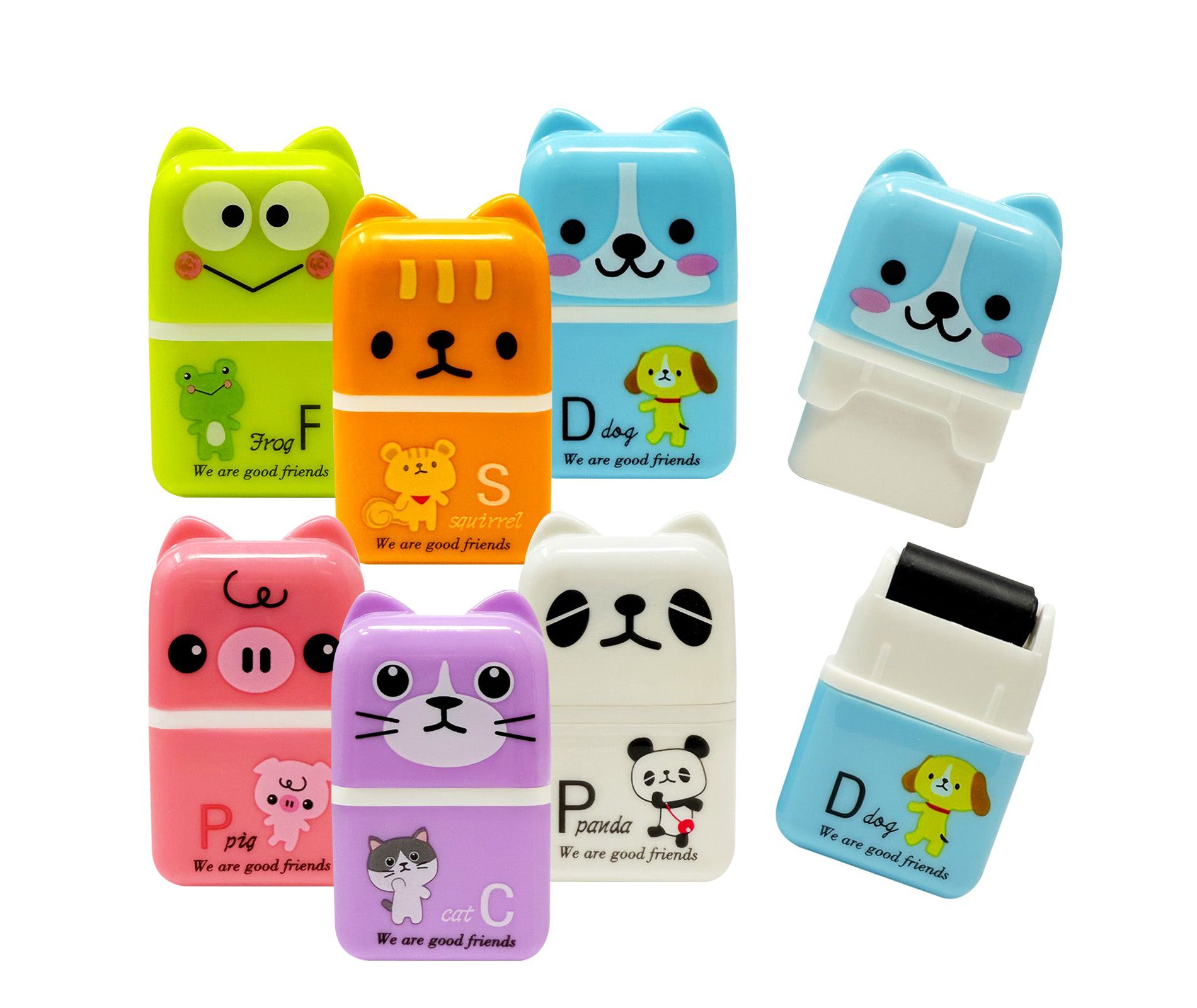 Wrapables Cute Animal Erasers with Clean Up Roller and Cover (Set of 6)