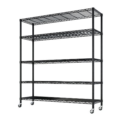 SEVOBAL Utility Storage Shelves Commercial Steel Wire Rack with Lockable Swivel Casters for Home and Commercial, Black, 59.64"*18.3"*8.46"