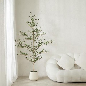 DR.Planzen 84" Artificial Olive Tree - 7FT UV Resistant Fake Plant with Black Fruits in 10.5" White Pot for Indoor/Outdoor Floor & House Decor - 1 of 4