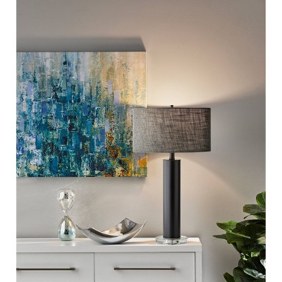 Ezra Black Metal Table Lamp with Crystal Base and Drum Shade