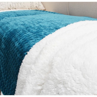 Blue and White Reversible Sherpa Fleece Throw Blanket