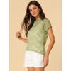 Allegra K Women's Curved Hem Sheer Short Sleeves Floral Lace Blouse - 4 of 4