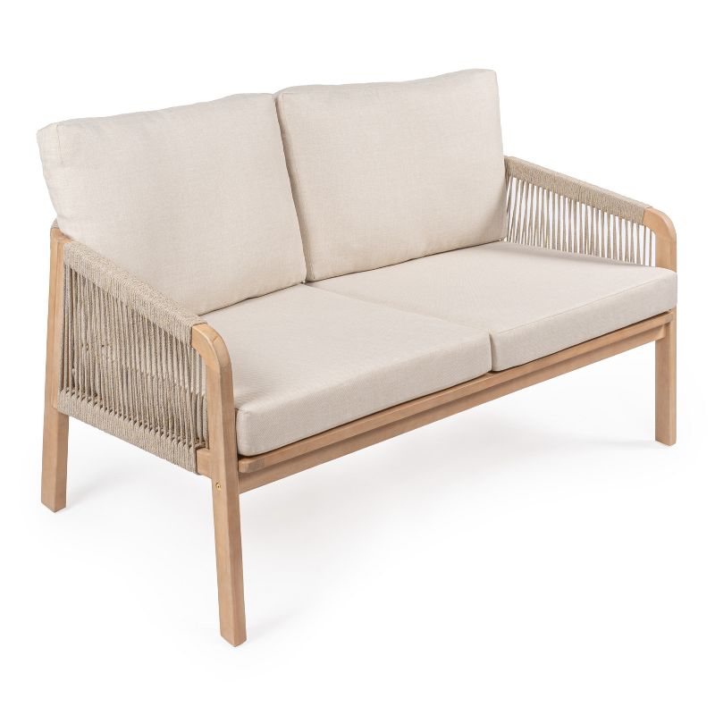 Arwen Modern Bohemian Roped Acacia Wood Outdoor Loveseat with Cushions - JONATHAN Y, 1 of 10