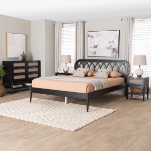 Baxton Studio Florica Art Deco Black Wood Queen 4-Piece Bedroom Set with Two Nightstands - 1 of 4
