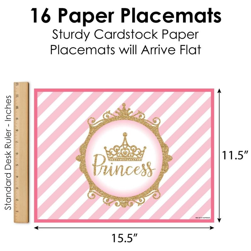Big Dot of Happiness Little Princess Crown - Party Table Decorations - Pink and Gold Princess Baby Shower or Birthday Party Placemats - Set of 16, 5 of 7