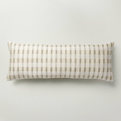 14x36 Layered Stripe Lumbar Bed Pillow Sage Green/cream/natural