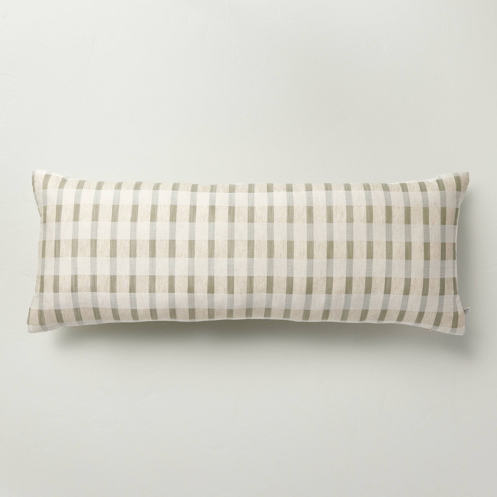 14"x36" Layered Stripe Lumbar Bed Pillow Sage Green/Cream/Natural - Hearth & Hand™ with Magnolia