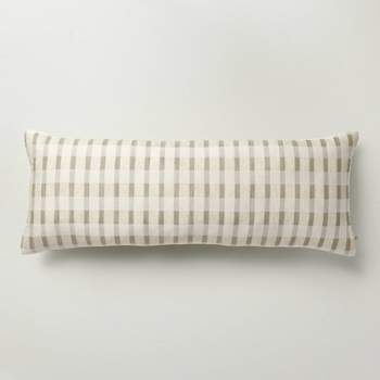 14"x36" Layered Stripe Lumbar Bed Pillow Sage Green/Cream/Natural - Hearth & Hand™ with Magnolia