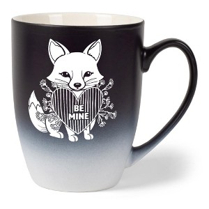 Elanze Designs Romantic Valentines Coffee Cup Mug 12 Ounce Ceramic With Ombre Gradient Be Mine Floral Fox Black and White - 1 of 4