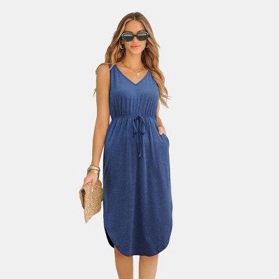 Women's Chic V-Neck Drawstring Waist Maxi Dress - Cupshe