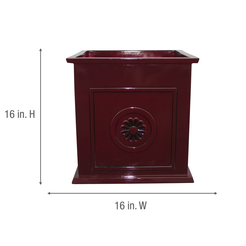 Southern Patio Colony 16 Inch Square Resin Ceramic Indoor Outdoor Garden Box Planter Pot for Flowers, Herbs, Vegetables, and Plants, Oxblood Red, 6 of 8