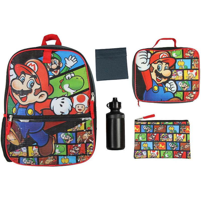 Nintendo Boys 5 PC Shimmer Pixel Character 16" Backpack Combo Set Multicolored, 1 of 6