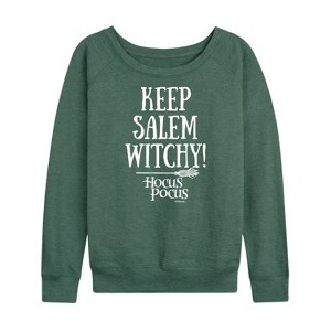 Women's - Hocus Pocus - Keep Salem Witchy Lightweight French Terry Wide Neck Long Sleeve Shirt - 1 of 4