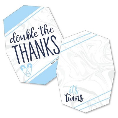 Big Dot of Happiness It's Twin Boys - Shaped Thank You Cards - Blue Twins Baby Shower Thank You Note Cards with Envelopes - Set of 12