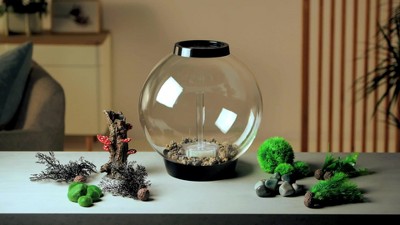 Small Green Plastic Aquarium Plant Set with Ceramic Base