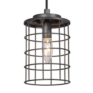 LNC Mocha 1-Lights  5" Industrial Cylinder  Mini Pendnat  Lights, Antique Black with Brushed Silver - 1 of 4