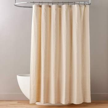 Textured Windowpane Shower Curtain Beige - Hearth & Hand™ with Magnolia