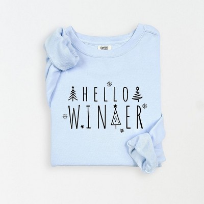 Simply Sage Market Women's Lightweight Garment Dyed Graphic Sweatshirt Hello Winter Trees