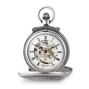 Black Bow Jewelry Charles Hubert Antique Chrome Finish Skeleton Pocket Watch 47mm - 1 of 4