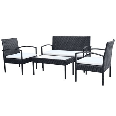 vidaXL-Patio-Lounge-Set-4-Piece-Weather-Resistant-Poly-Rattan-Black-with-Cream-White-Cushions-Sturdy-Steel-Frame