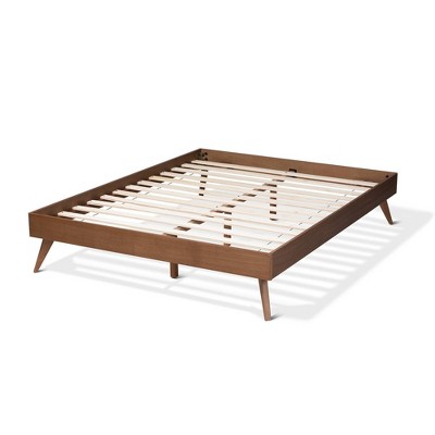 Mid-Century Modern Walnut King Platform Bed with Slats