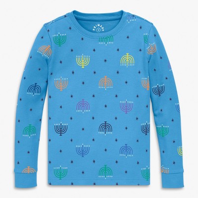 Primary Kids Organic Pj Top In Rainbow Menorahs