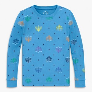Primary Kids Organic Pj Top In Rainbow Menorahs - 1 of 1