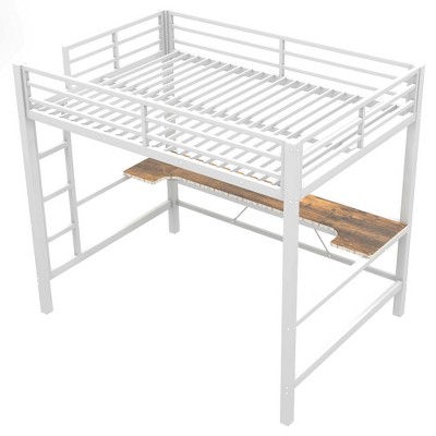 ZHUTA Gaming Loft Bed with Desk, Heavy Duty Metal Loft Bed,Space Saving Bed with Guardrails and Ladder for Adults Kids Teens