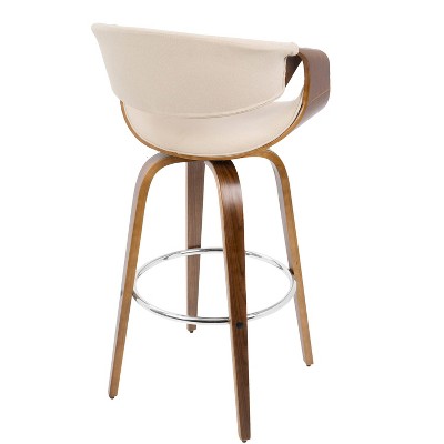 Curvini 30'' Walnut Wood and Cream Swivel Barstools Set