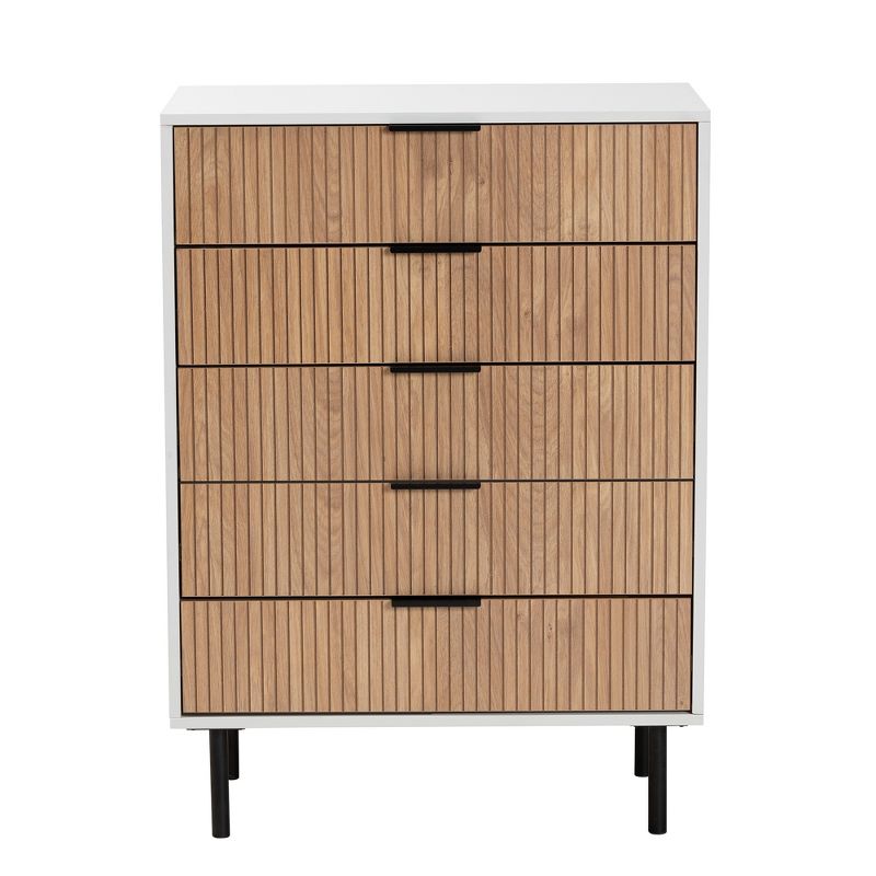 Baxton Studio Karima Mid-Century Modern Two-Tone White and Natural Brown Finished Wood and Black Metal 5-Drawer Storage Cabinet, 4 of 10