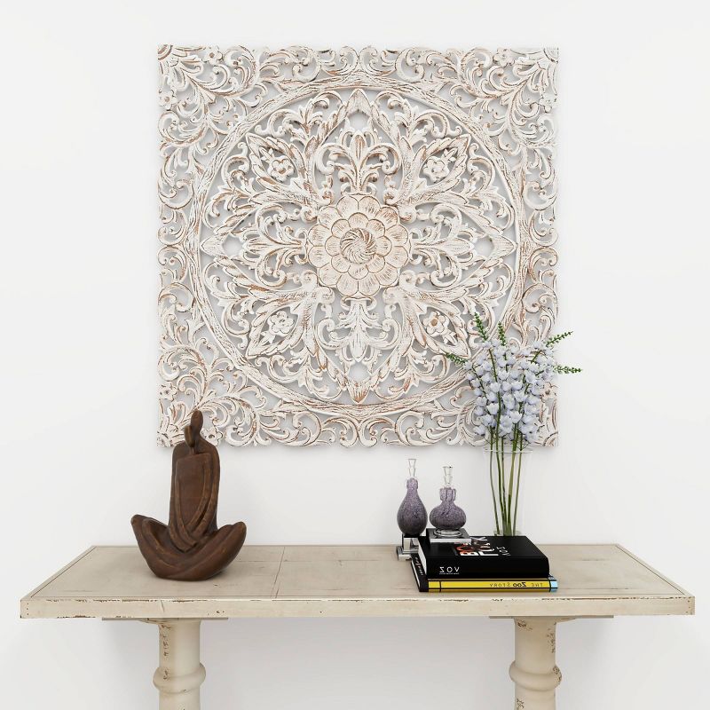 Wood Floral Handmade Intricately Carved Wood Wall Decor with Mandala Design Brown - Olivia &#38; May, 5 of 15