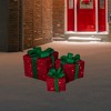 Northlight Set of 3 Lighted Red Gift Boxes with Green Bows Outdoor Christmas Decorations 10" - 2 of 4