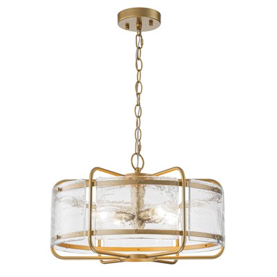 LLHZSY Lantern Clear Handmade Glass Ceiling Chandelier 17 9/10" Wide 4-Light Fixture-Gold