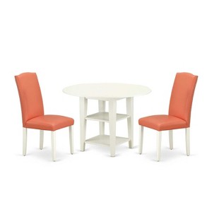 Victorian Dining Set 3Pc Table & 2 Chairs - Pink Flamingo Linen White Legs - 20x42" Table - 1 of 4