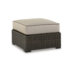 Signature Design by Ashley Coastline Bay Casual Outdoor Resin Wicker Ottoman with Cushion, Beige & Brown - 1 of 4