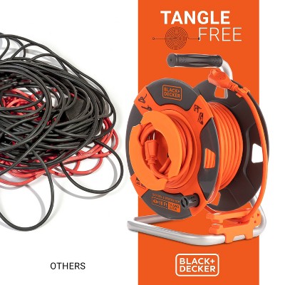 Black and Orange 50ft Retractable Garden Extension Cord Reel