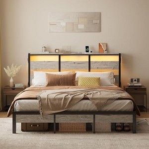 Bestier Queen Bed Frame with Storage Headboard and Charging Station - 1 of 4