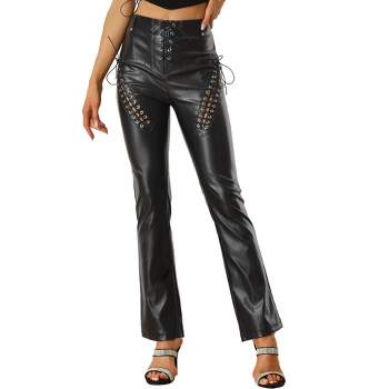 Allegra K Women's PU Leather Lace Up High Waist Cut Out Gothic Punk Drawstring Pants