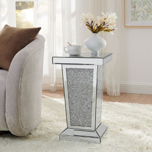 Kumasinova Silver Mirror Crystal Small Coffee Table,13.8" End Table with Diamond Accents,Square Glossy Side Table for Living Room,Silver - 1 of 4