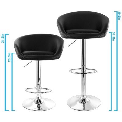 Modern Adjustable Swivel Black Leather & Metal Bar Stool Set