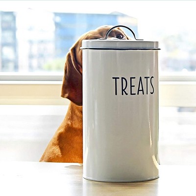 White Metal Farmhouse Pet Treat Container with Lid and Cookie Cutters