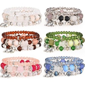 6 Sets Bohemian Stackable Stretch Bracelets Multi-color Boho Jewelry for Women with Various Charms - 1 of 4