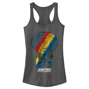 Juniors Womens Star Trek: The Next Generation USS Enterprise Rainbow Streak Racerback Tank Top - 1 of 4