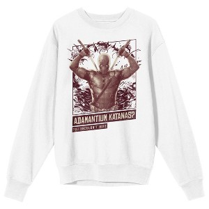 Deadpool Adamantium Katanas? Adult Crew Neck Long Sleeve White Sweatshirt - 1 of 3