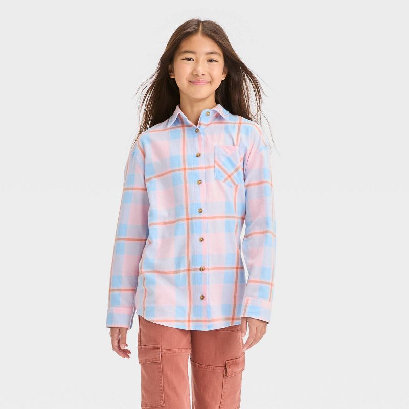 Girls' Oversized Flannel Button-Down Shirt - art class™, 1 of 5